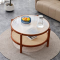 Solid Wood Coffee Table with Glass Top and PE Rattan B5631