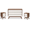 3 Piece Bedroom Set with Chest and 2 Nightstands in White and Walnut L4628