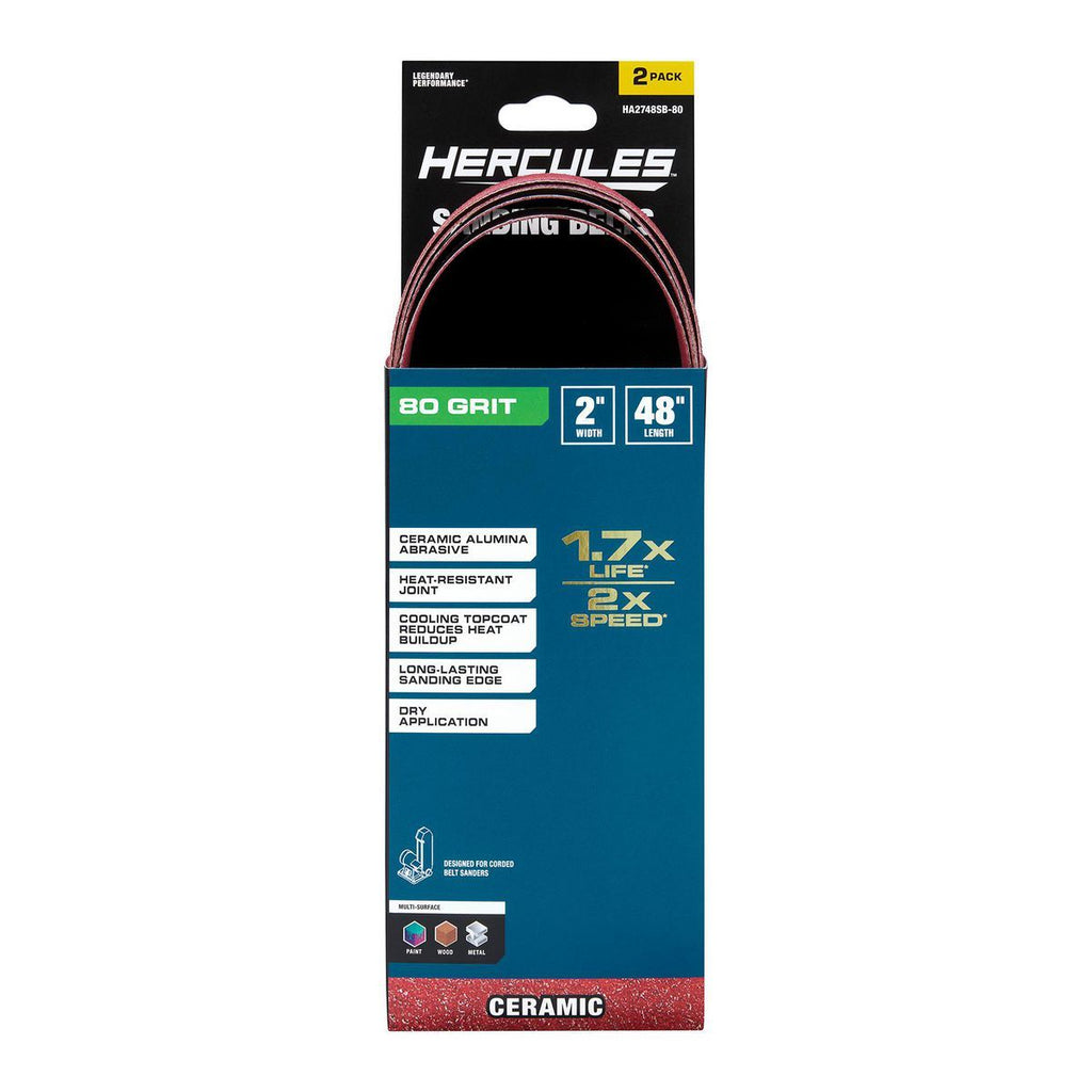 2 in. x 48 in. 80-Grit Ceramic Alumina Sanding Belts 2-Pack M835