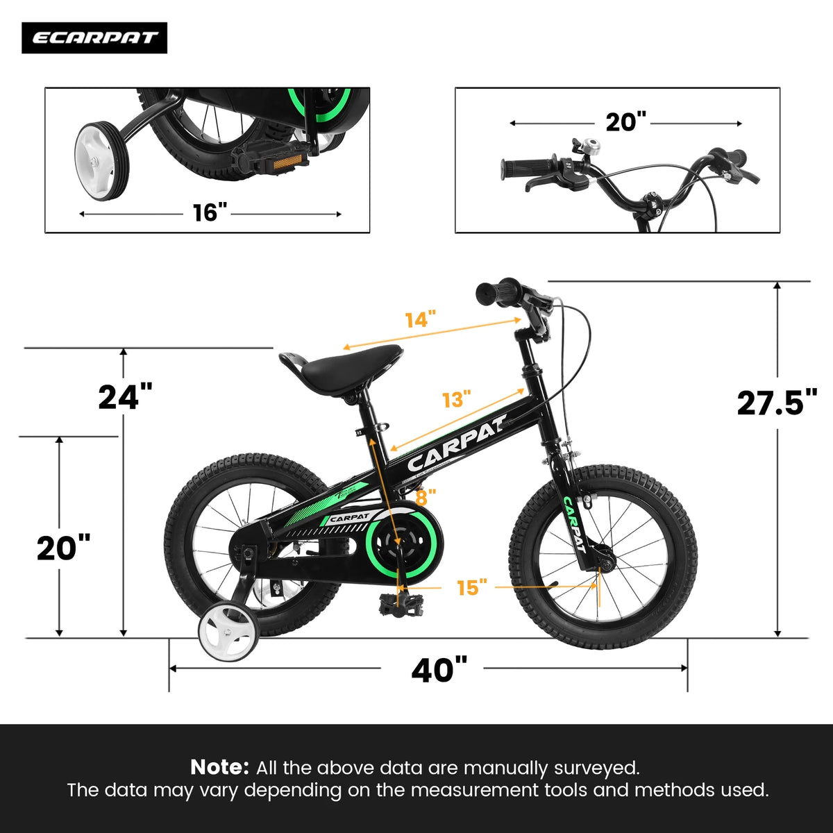 14 16 Inch Toddler Bike with Training Wheels Black W6281