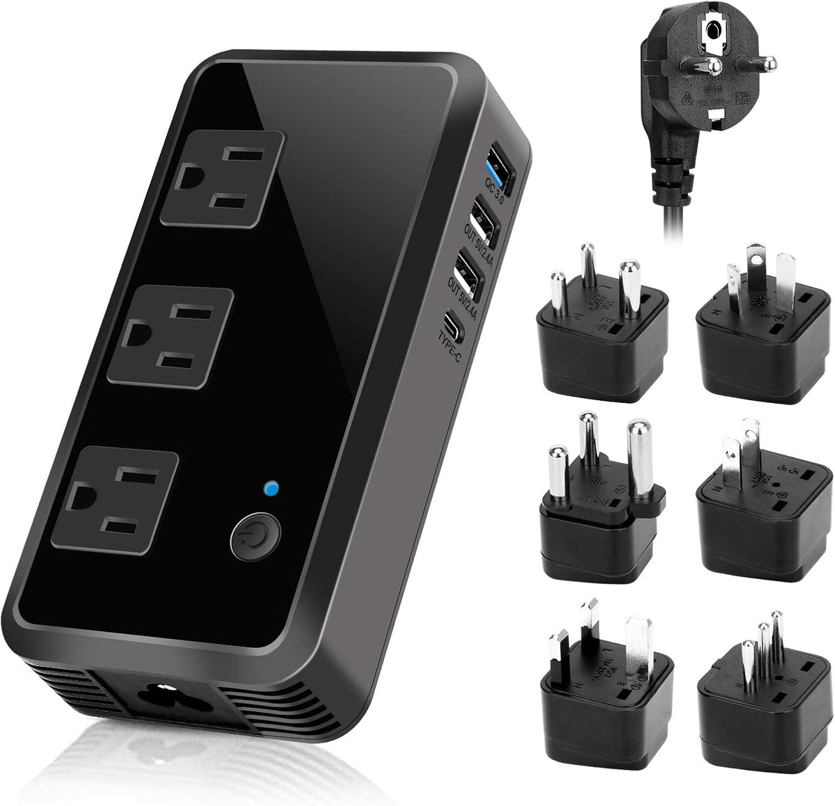 2300W Voltage Converter 220V to 110V Travel Adapter with 3 USB Ports 3 AC Outlets Black Q2952