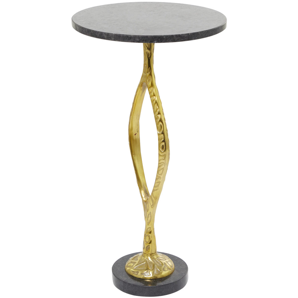 Gold Aluminum Accent Table with Black Marble Base U972684