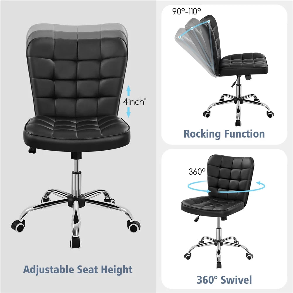 Black Tufted Faux Leather Desk Chair V137