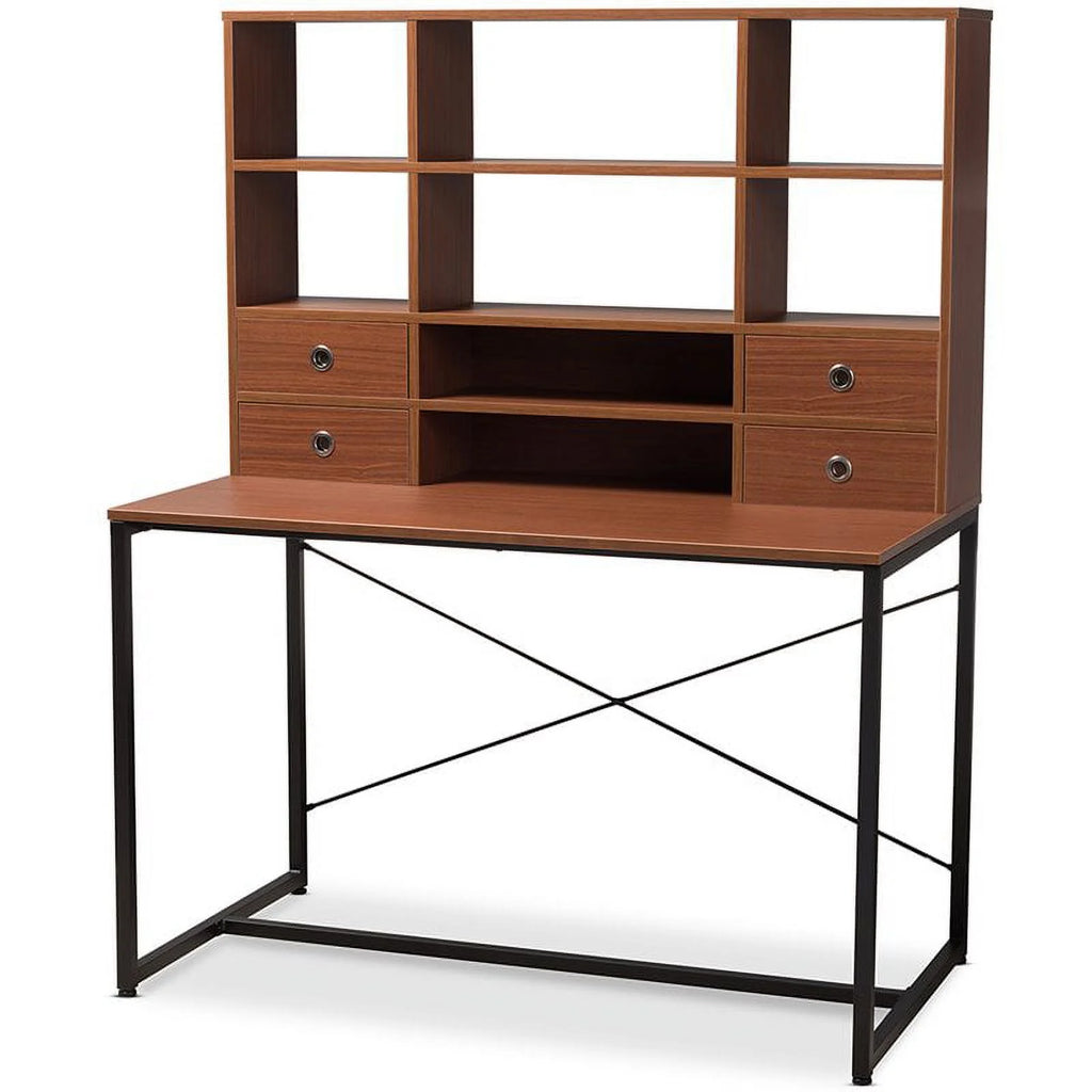 Writing Desk with Bookcase Hutch in Light Brown R8265
