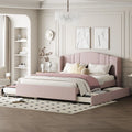Queen Upholstered Platform Bed with Wingback Headboard and 2 Drawers M560
