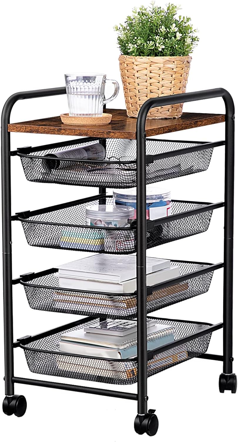 5 Tier Rolling Cart with Mesh Drawers and Wheels K9848