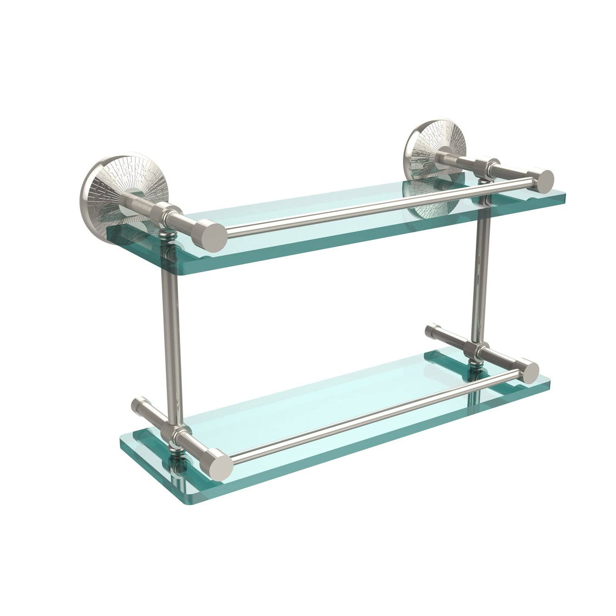 22-inch Double Glass Shelf with Gallery Rail Polished Nickel U6123