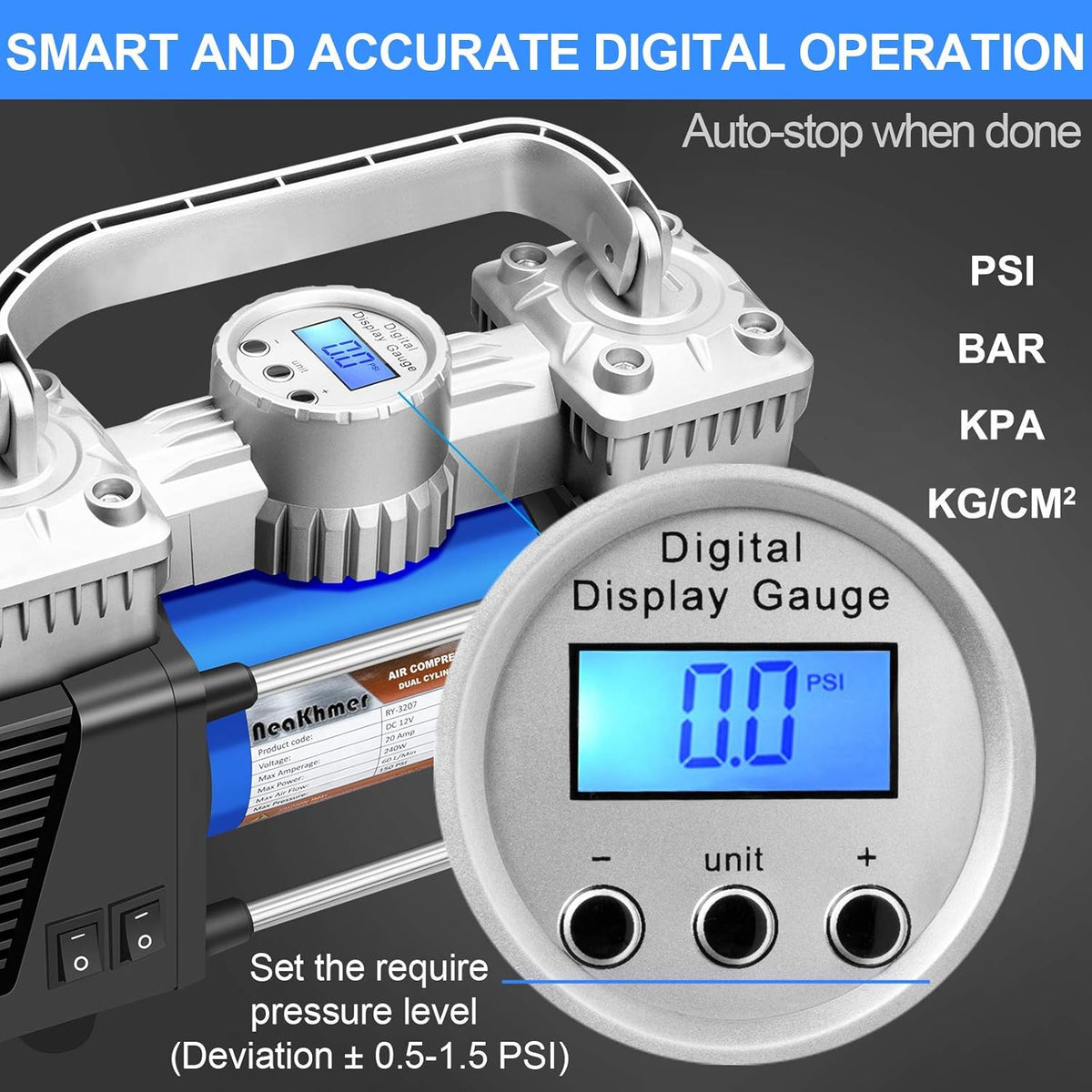 Portable Air Compressor 12Volt 120PSI Digital Tire Pump with Pressure Gauge B53204
