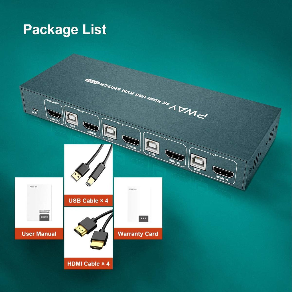 4 Port 4K@30Hz HDMI KVM Switch with HDMI and USB Cables Z13080