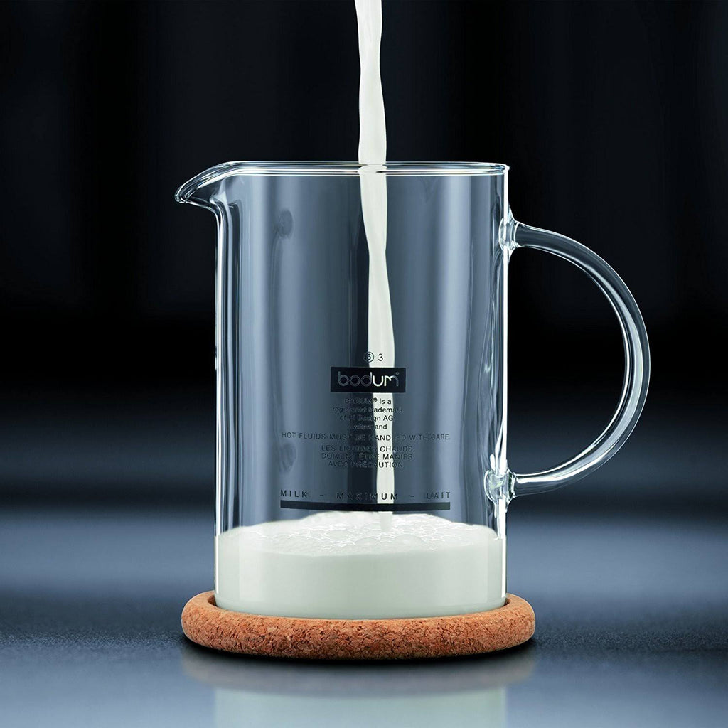 Glass Milk Frother with Handle and Black Lid 8 Ounce Z56919