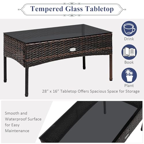 3 Pieces PE Rattan Wicker Patio Conversation Set with Cushions and Tempered Glass Coffee Table F84711