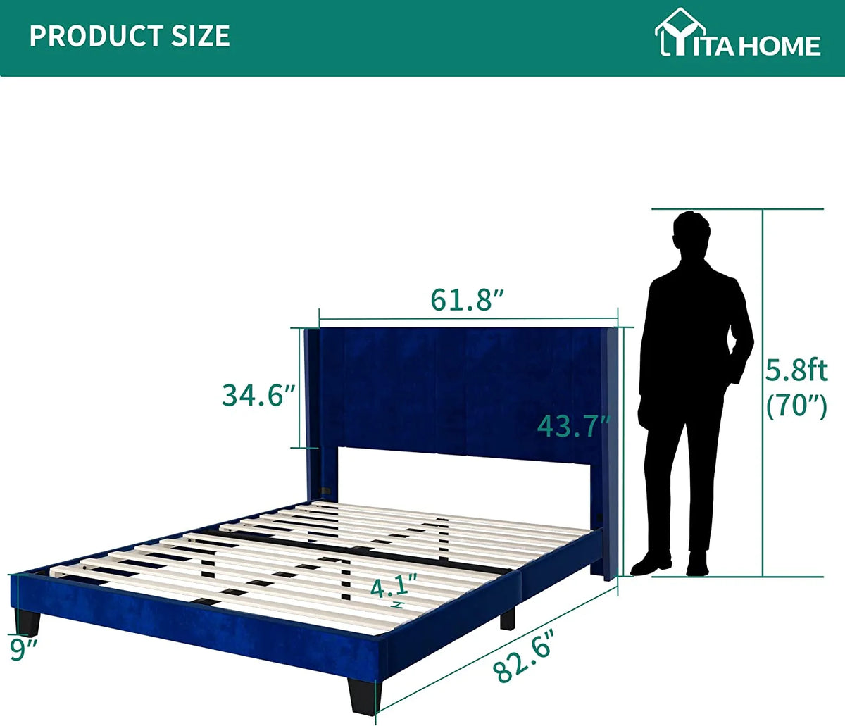 Navy Blue Velvet Upholstered Platform Bed Full R486