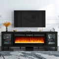 Black Fireplace TV Stand with Glass Doors I7136