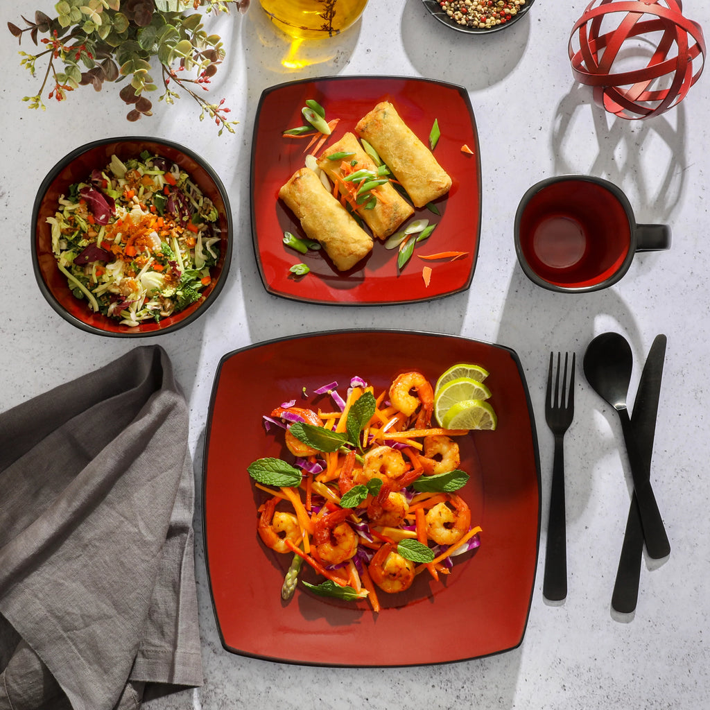 Red 16-Piece Square Dinnerware Set L754