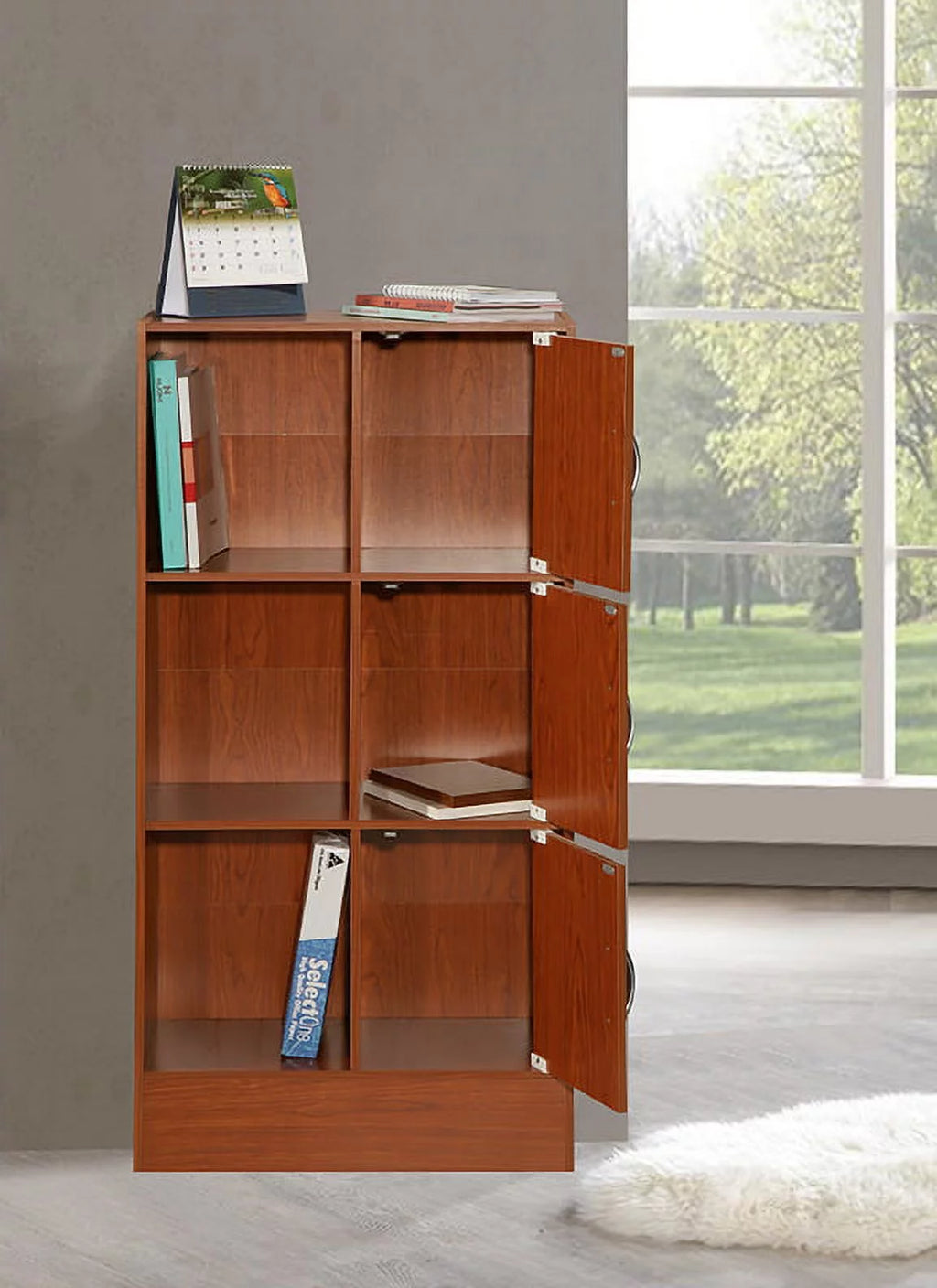 Cherry 3-Door 6-Shelf Bookcase H354