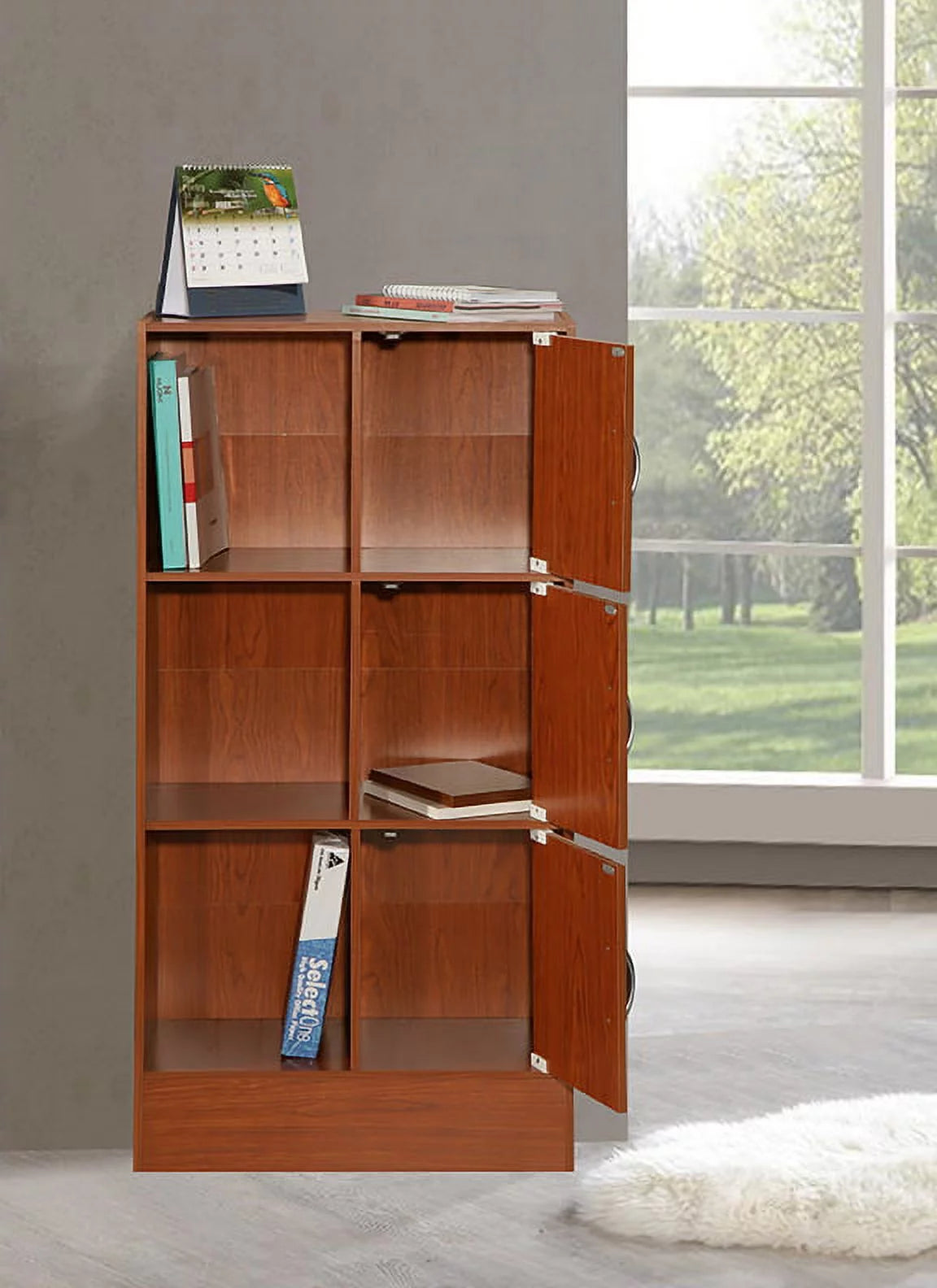 Cherry 3-Door 6-Shelf Bookcase H354