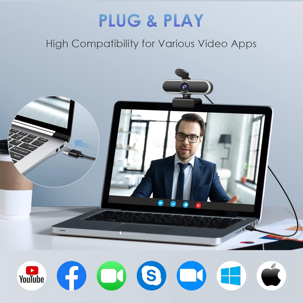 1080P Auto Focus Webcam with Microphone M950348