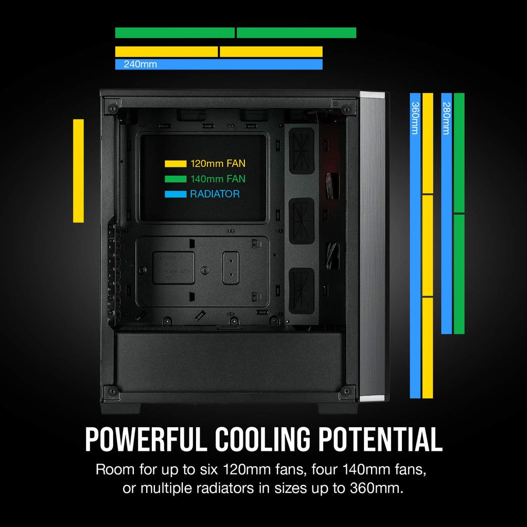 Black Tempered Glass Mid-Tower ATX Gaming Case X545213