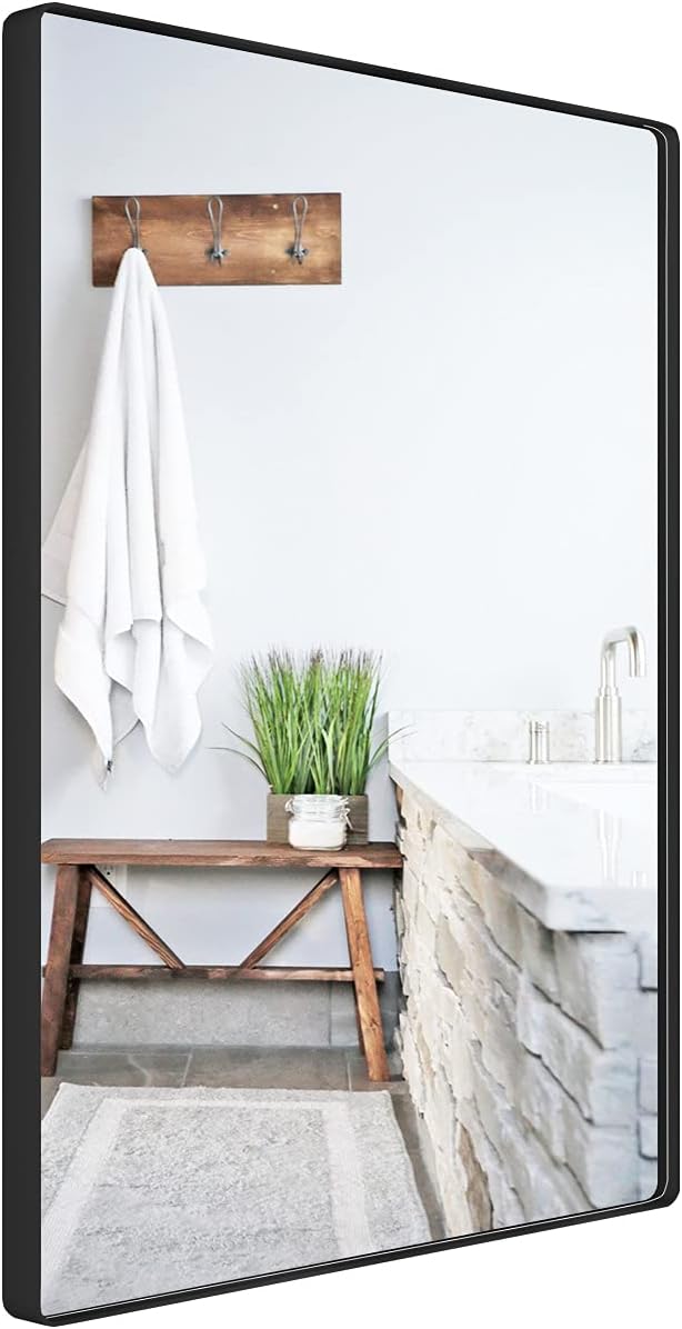Black 22x30 Inch Brushed Metal Framed Rectangle Wall Mirror T4517