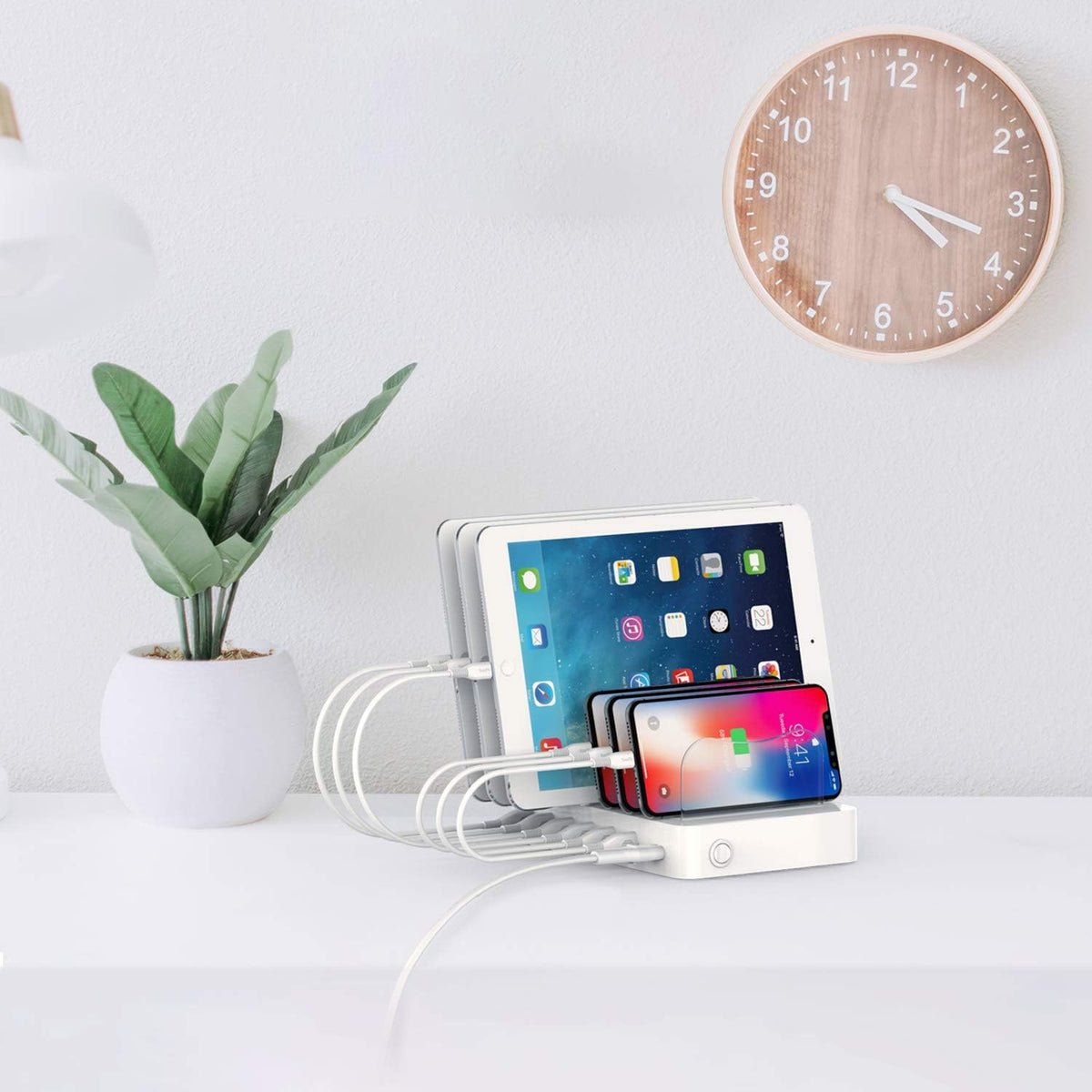 6-Port USB Charging Station with 6 Charging Cables White Pack of 2 P8036