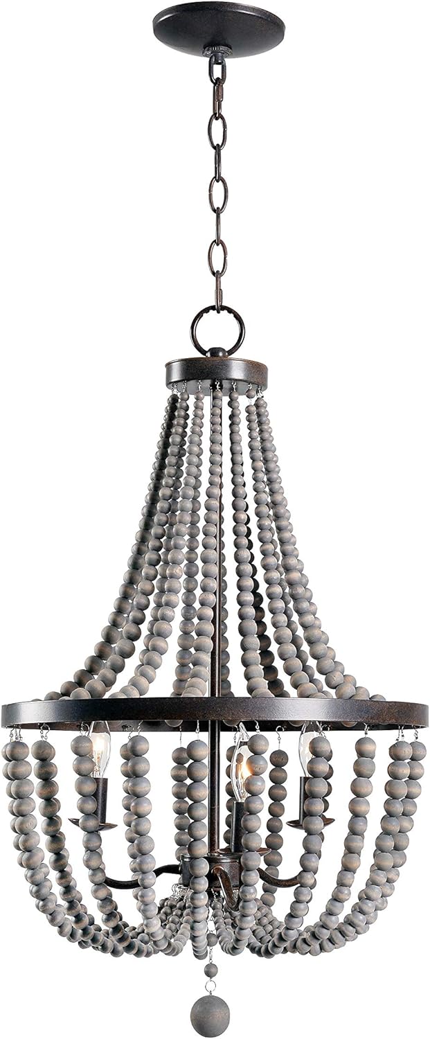 3 Lt Wood Bead Chandelier K35355