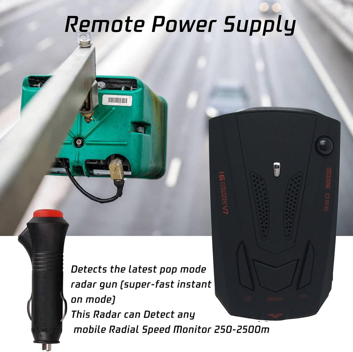 Black Radar Detector with Voice Prompt and LED Display X622701