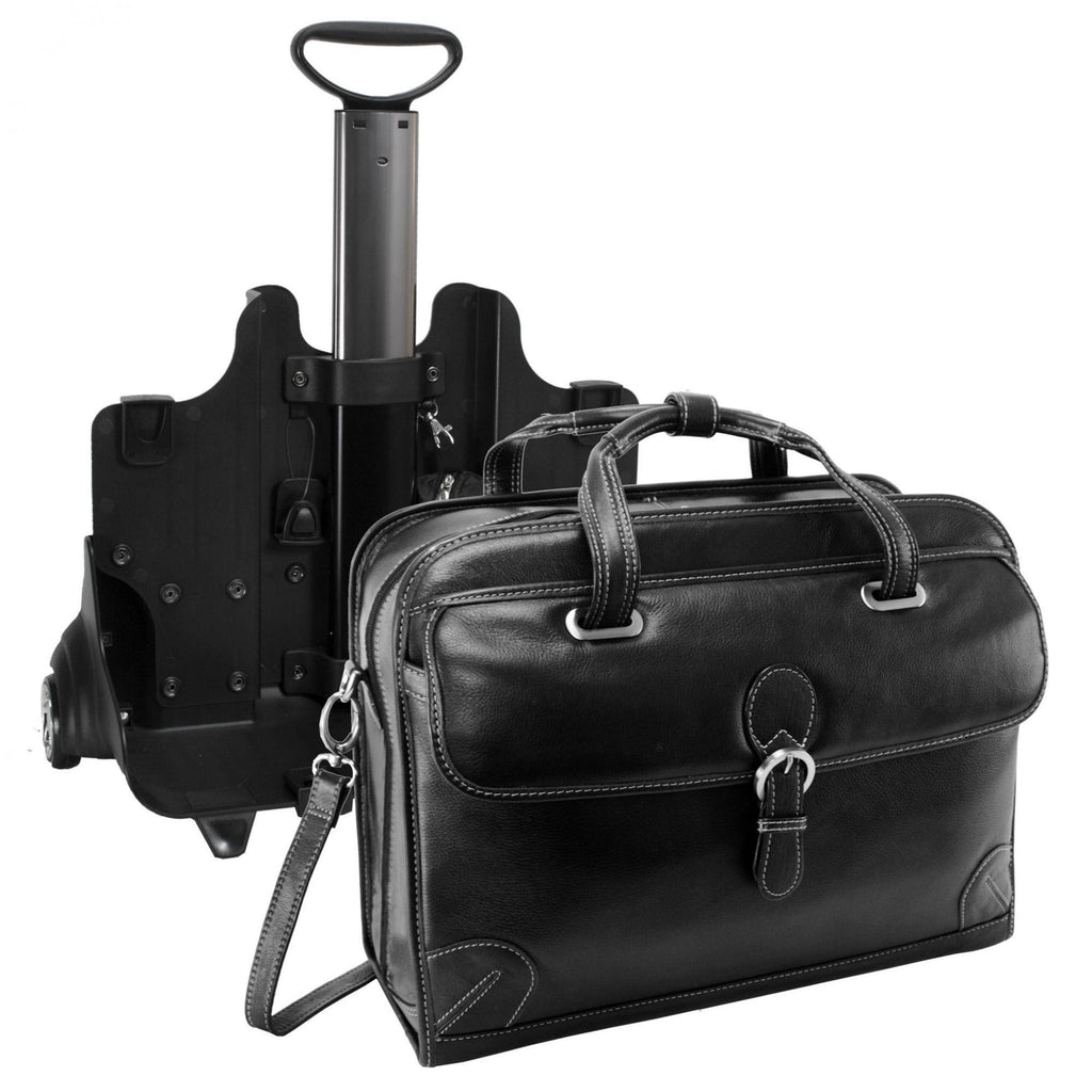Black Leather Detachable Wheeled Laptop Case K174623