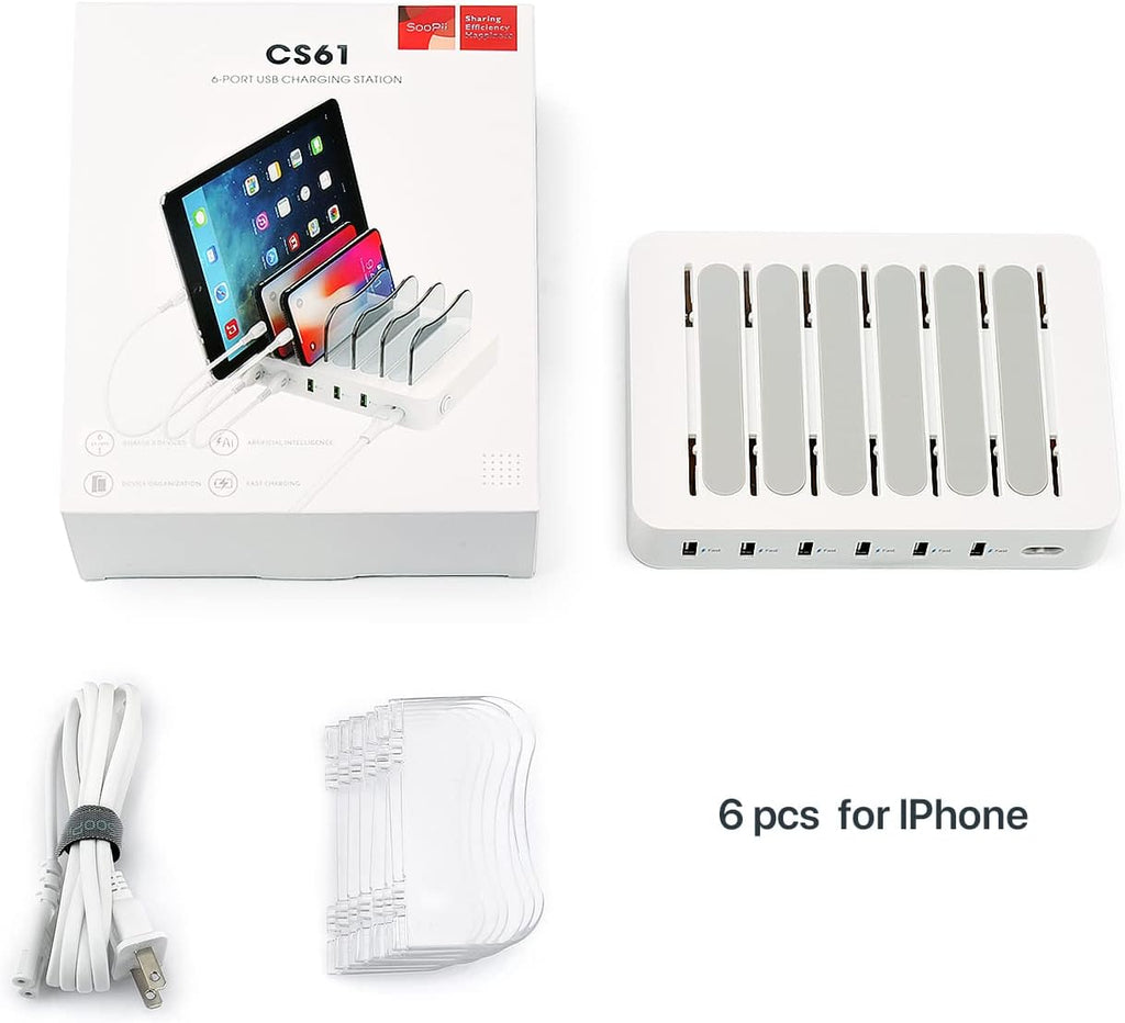 6-Port USB Charging Station with 6 Charging Cables White Pack of 2 P8036