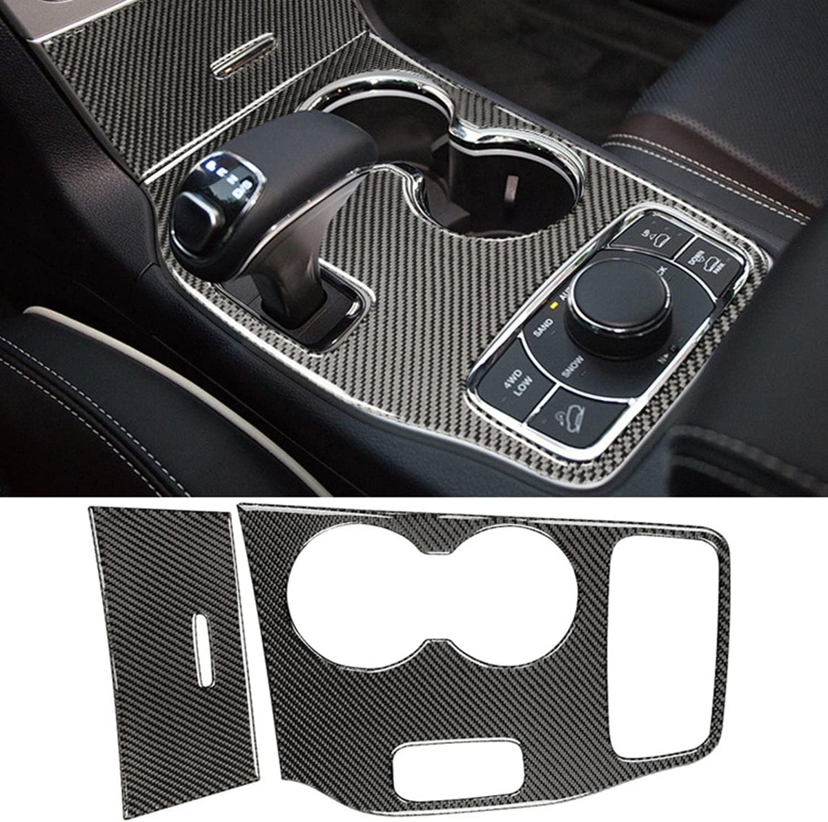 Real Carbon Fiber Black Cup Holder Center Console Trim J6194