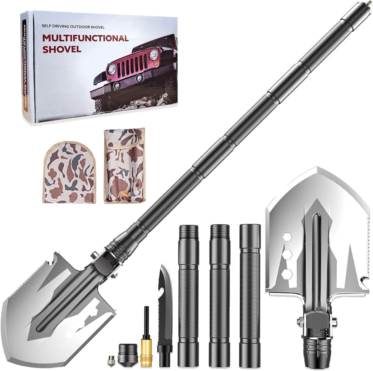 Foldable High Carbon Steel Tactical Shovel with Adjustable Tube R565073