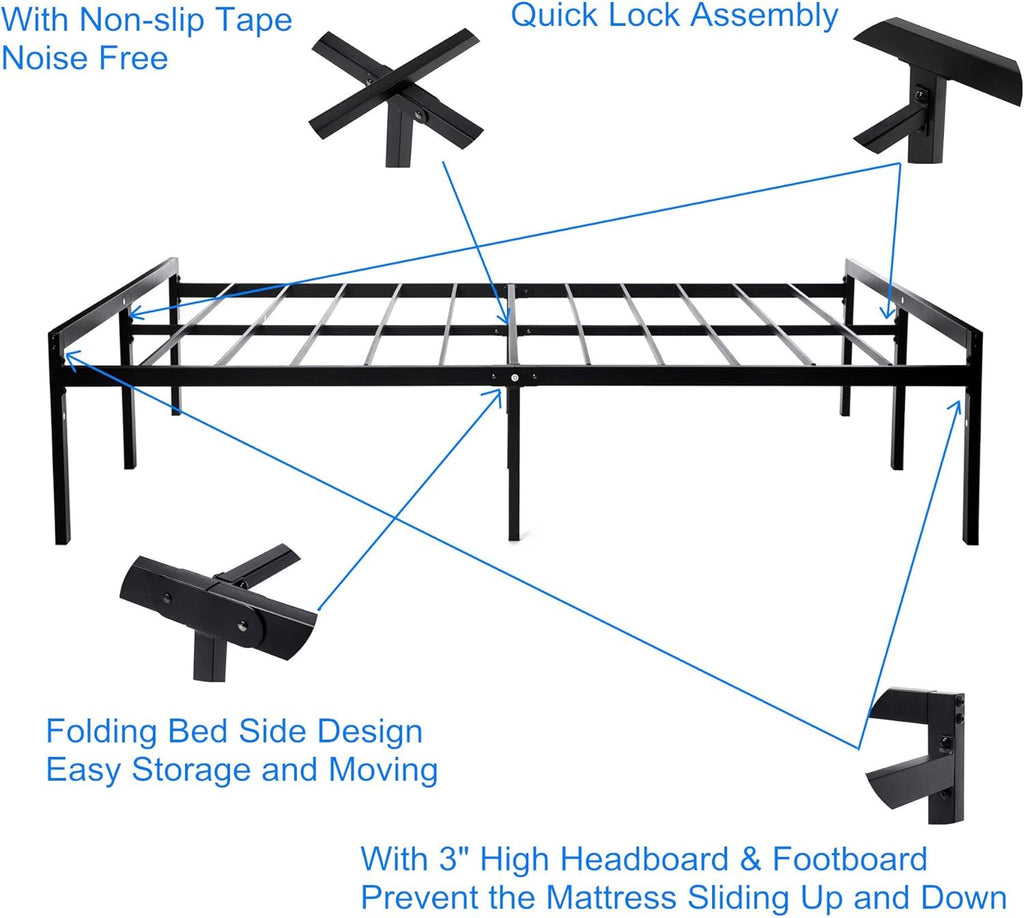 16 Inch Black Metal Platform Bed Frame with Headboard and Footboard California King R58677