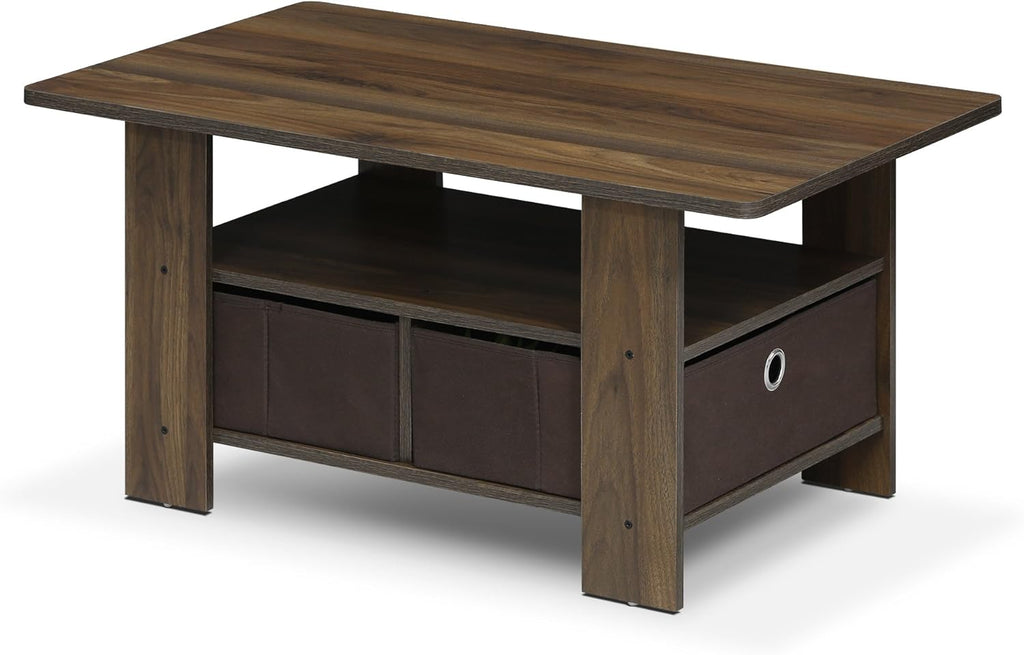 Americano Medium Brown Coffee Table and End Table with Bin Drawer Z21393