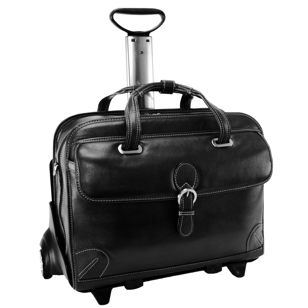 Black Leather Detachable Wheeled Laptop Case K174623