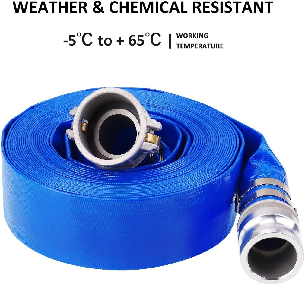 2 x 50' Blue PVC Lay-Flat Discharge Hose with Camlock Fittings F726