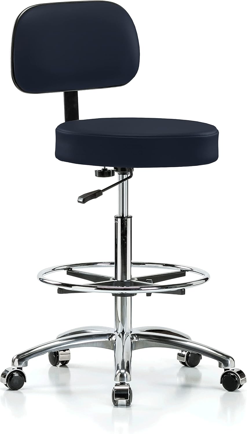 Chrome Height Adjustable Exam Stool with Back S323