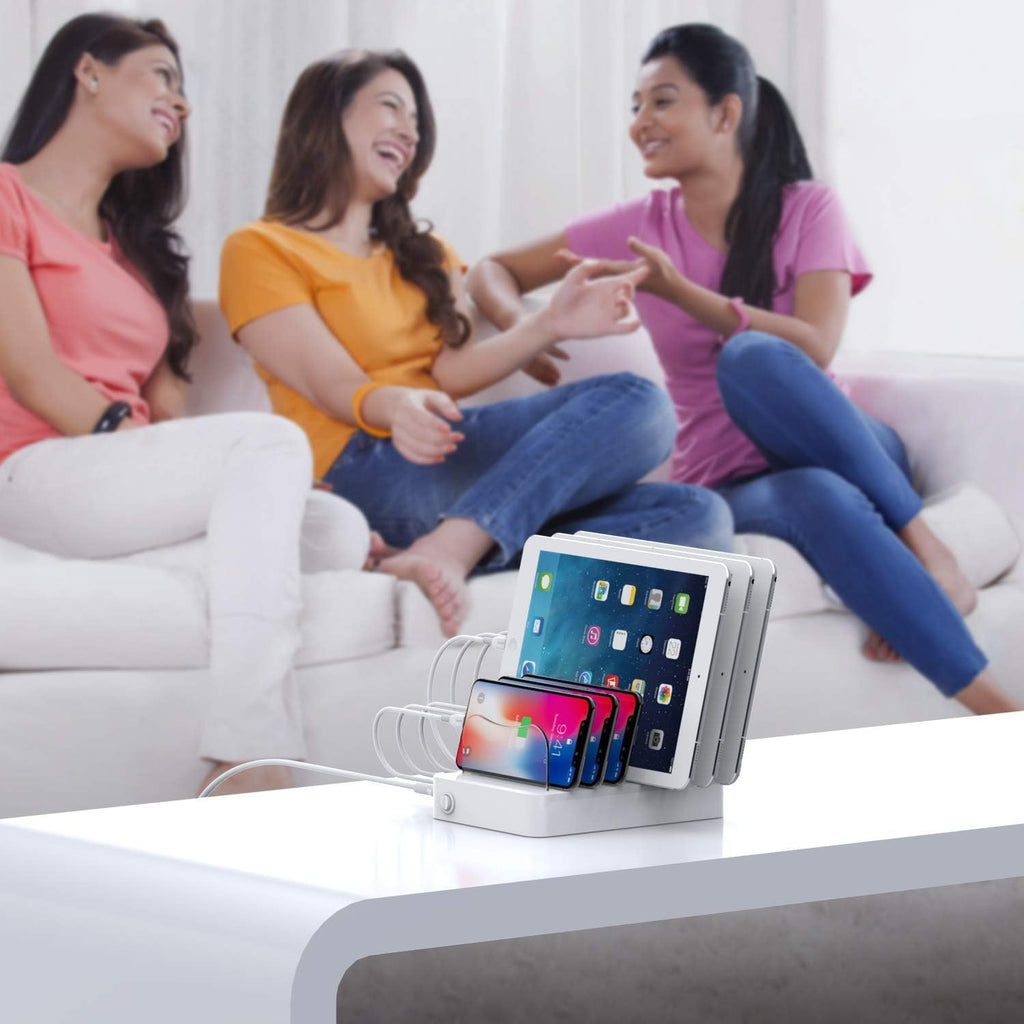 6-Port USB Charging Station with 6 Charging Cables White Pack of 2 P8036