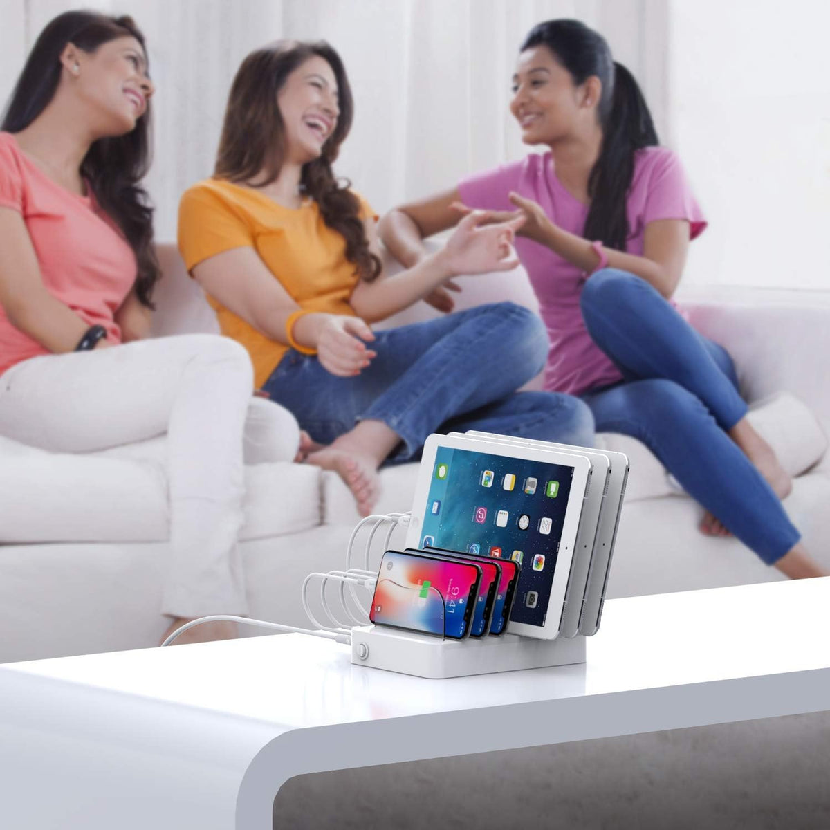 6-Port USB Charging Station with 6 Charging Cables White Pack of 2 P8036