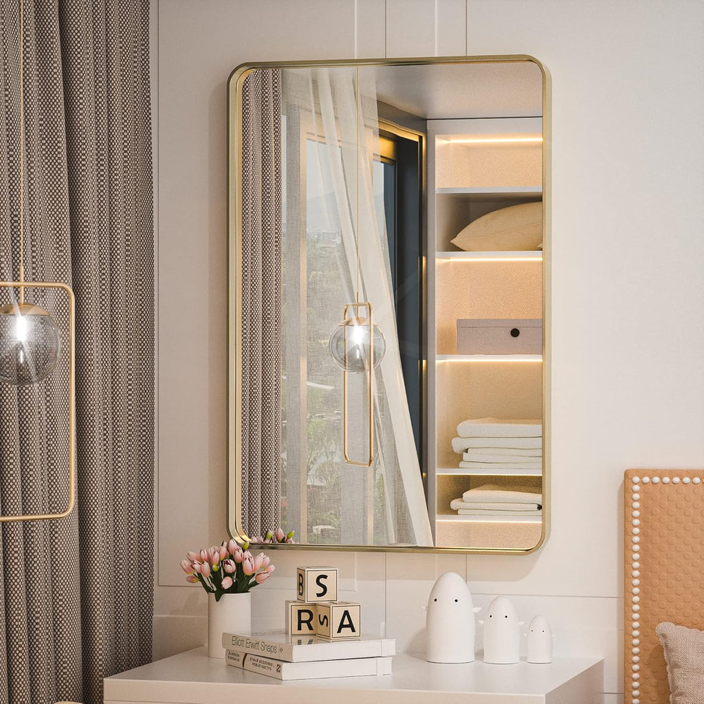 Black 22x30 Inch Brushed Metal Framed Rectangle Wall Mirror T4517