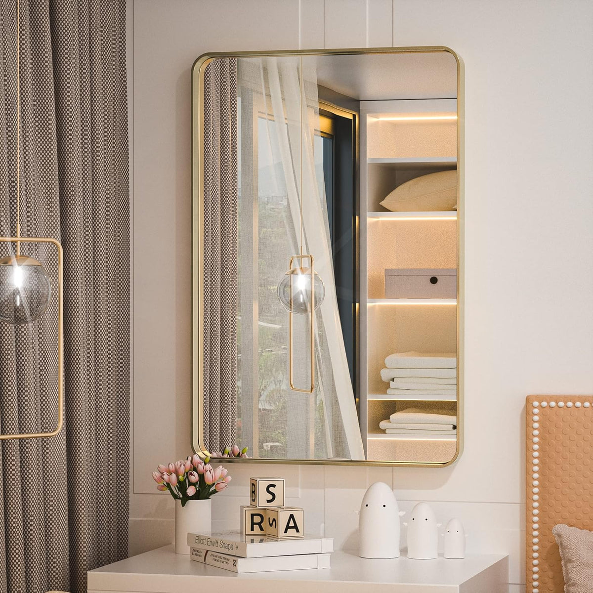 Black 22x30 Inch Brushed Metal Framed Rectangle Wall Mirror T4517