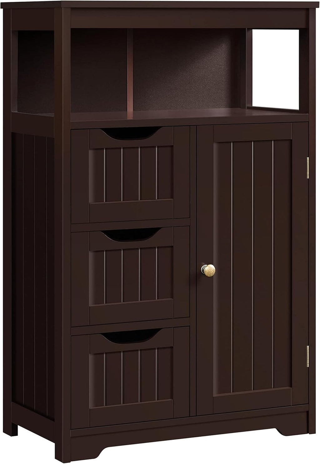 Espresso Wood Bathroom Floor Cabinet with 3 Drawers V522