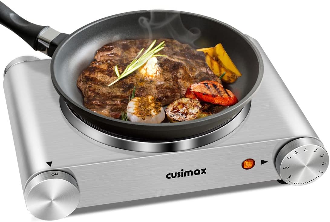 Double Burner 1800W Electric Hot Plate Cast Iron Black Stainless Steel O700090
