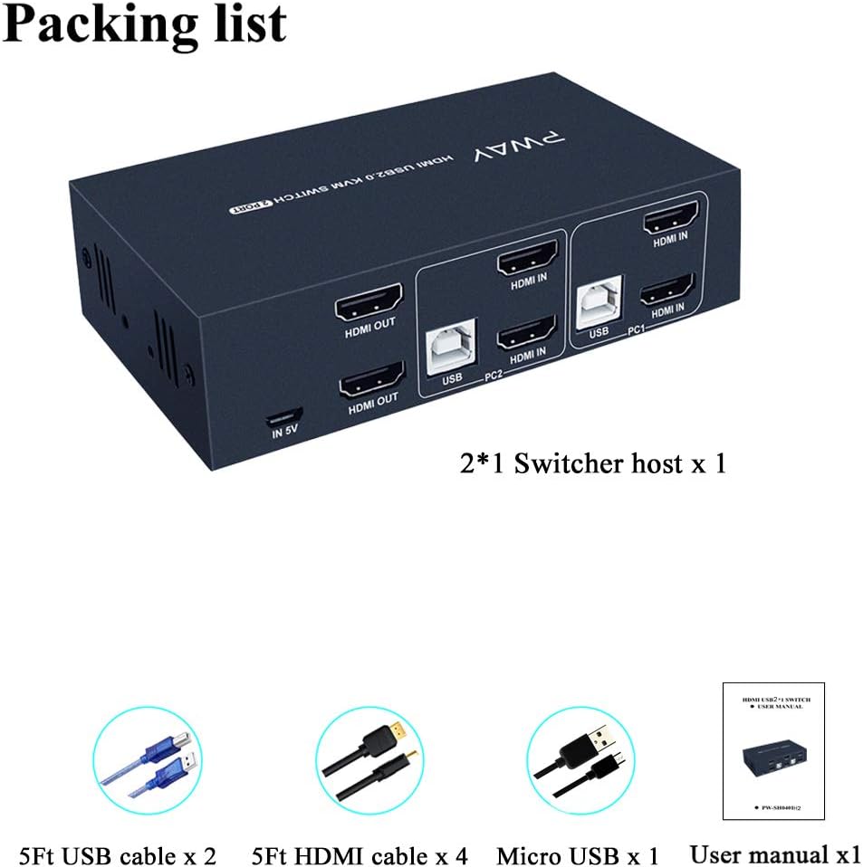 2 Port Dual Monitor HDMI KVM Switch 4K@30Hz W195