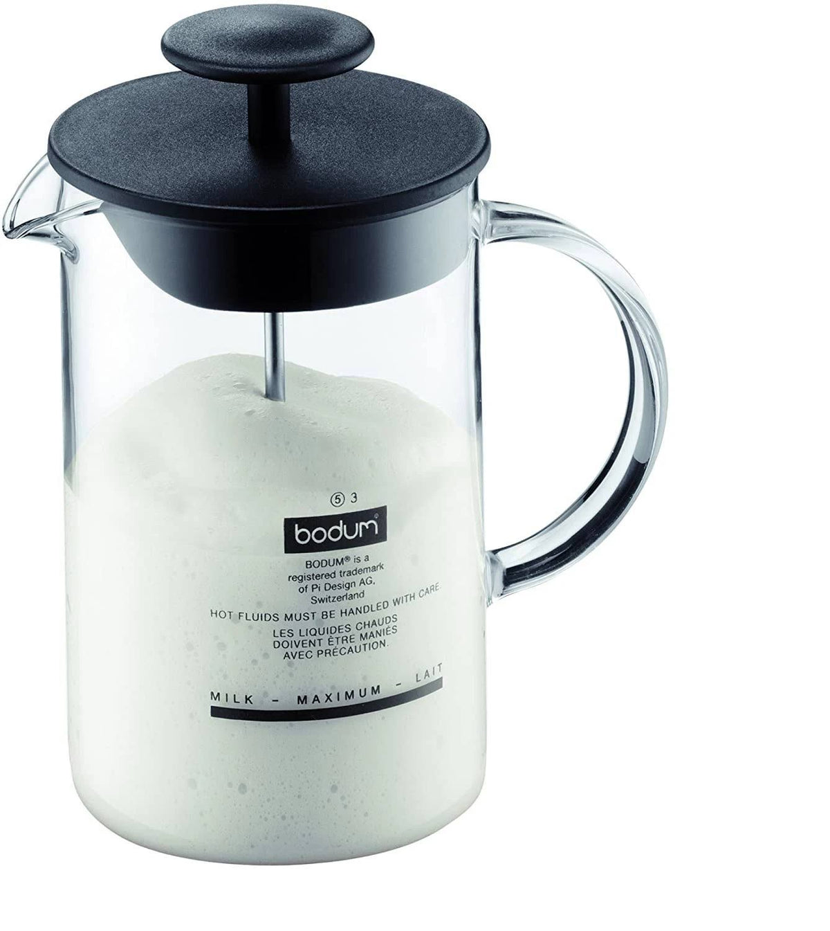 Glass Milk Frother with Handle and Black Lid 8 Ounce Z56919