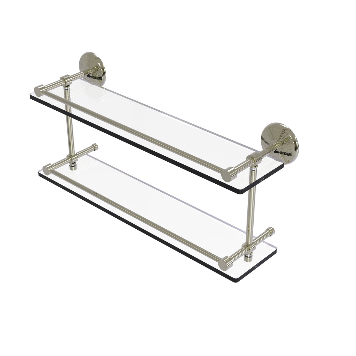 22-inch Double Glass Shelf with Gallery Rail Polished Nickel U6123