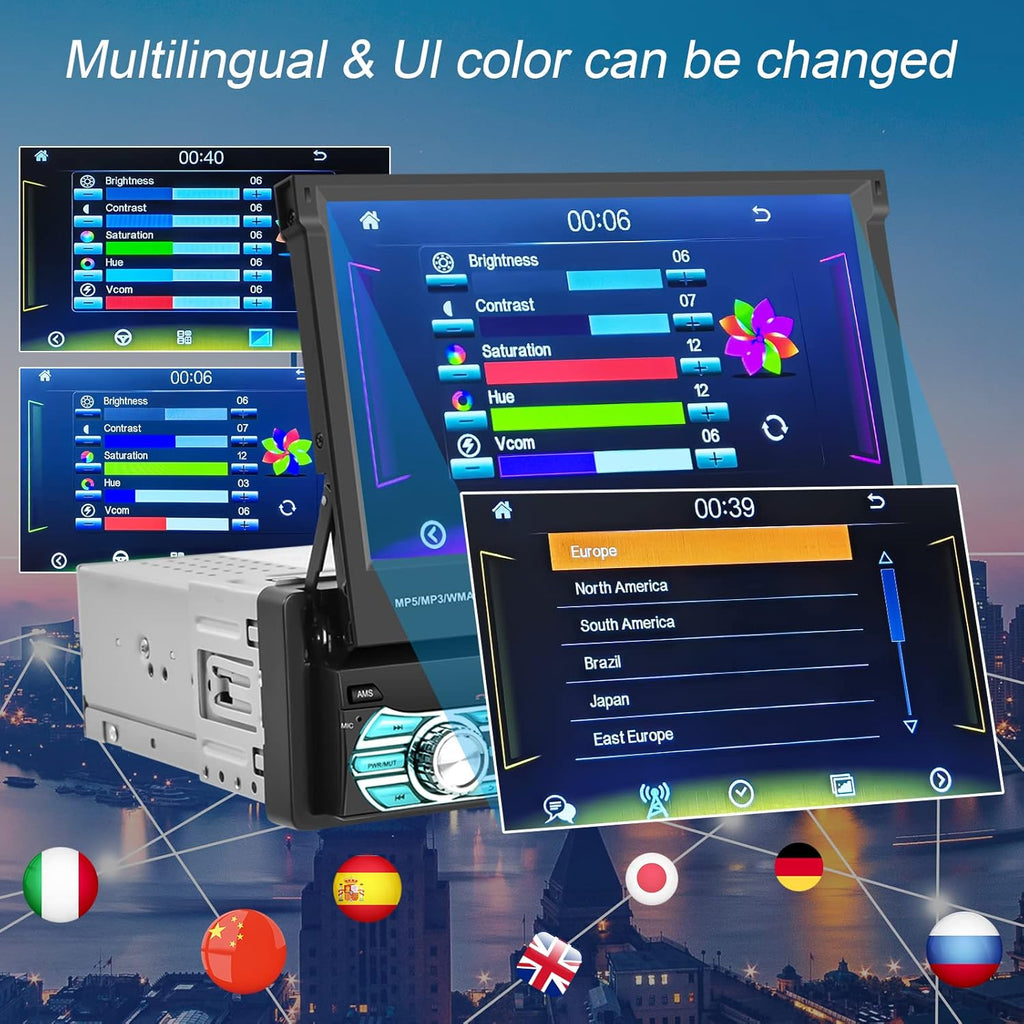 Single Din Car Stereo with Carplay Android Auto 7 Inch Touch Screen M888