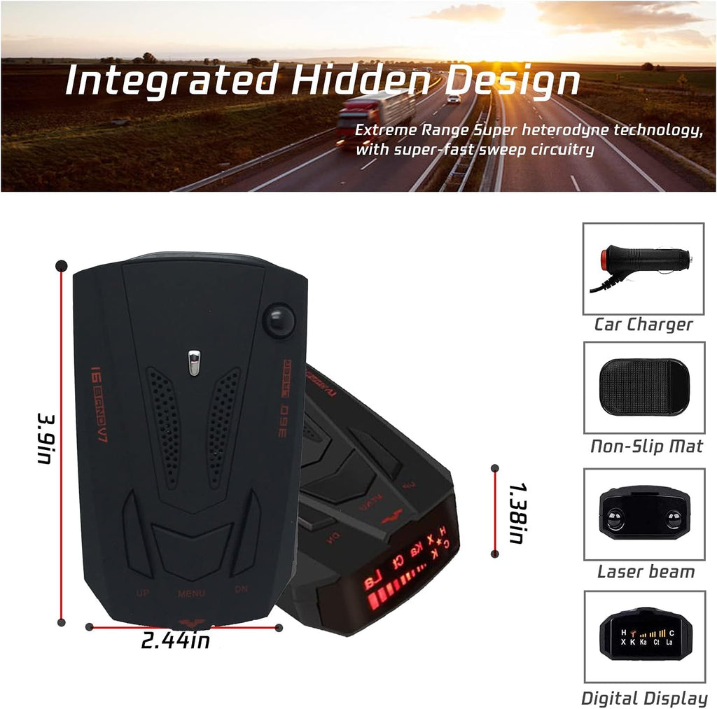 Black Radar Detector with Voice Prompt and LED Display X622701