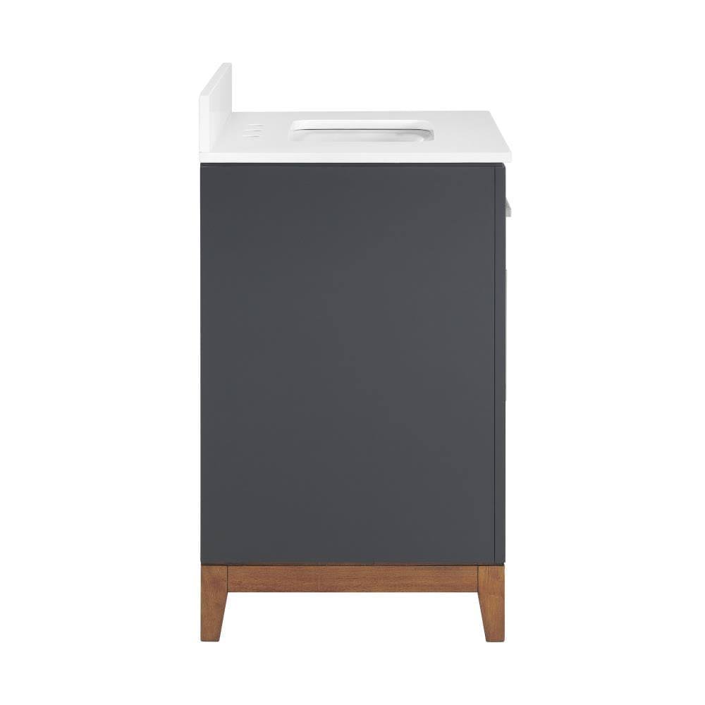 Dark Gray Single Sink Bathroom Vanity with White Engineered Stone Top V7754