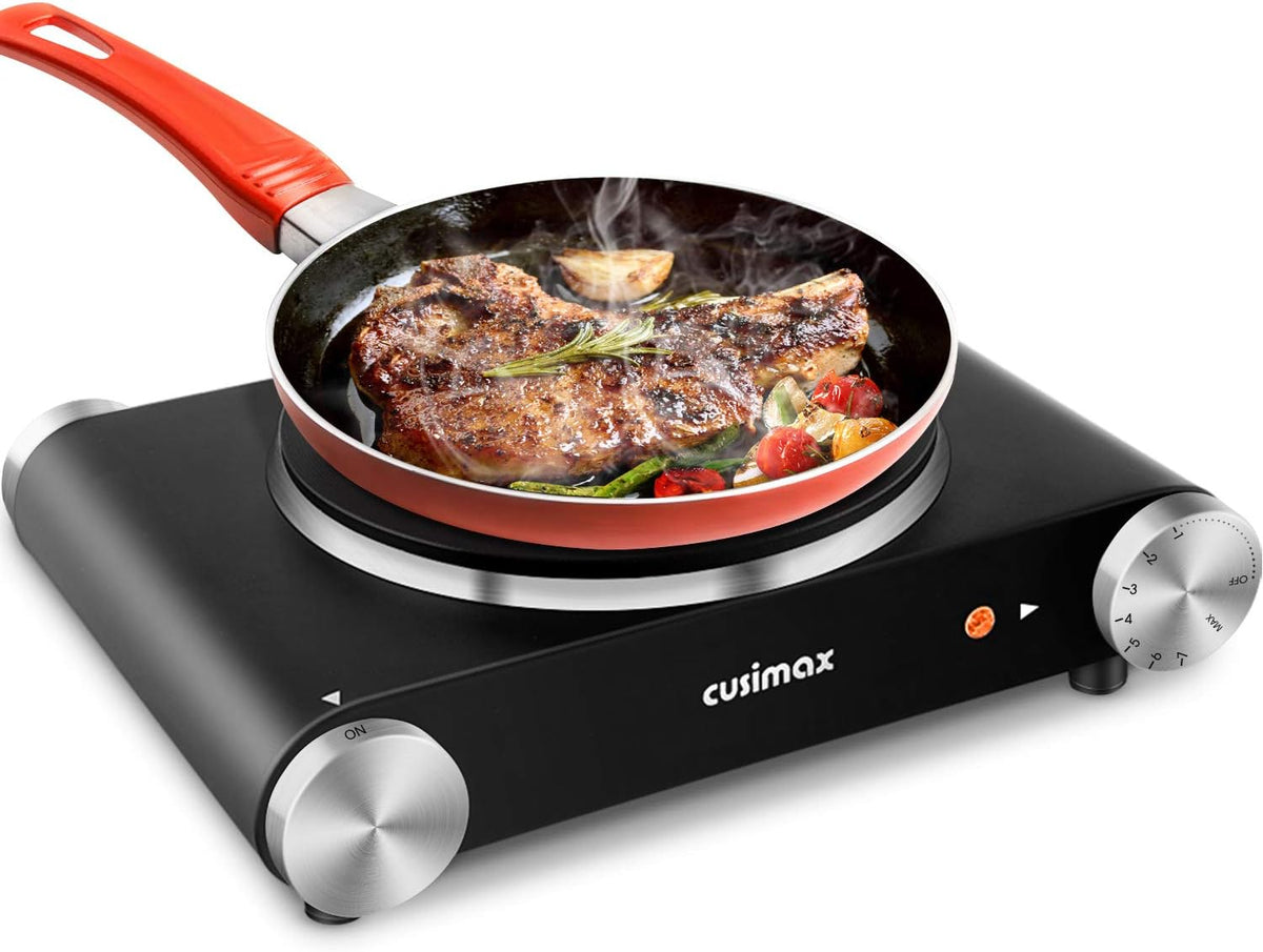 Double Burner 1800W Electric Hot Plate Cast Iron Black Stainless Steel O700090
