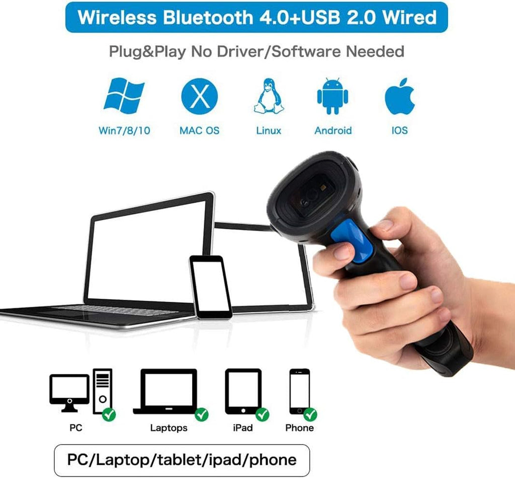 2D Wireless Barcode Scanner USB Rechargeable E82818