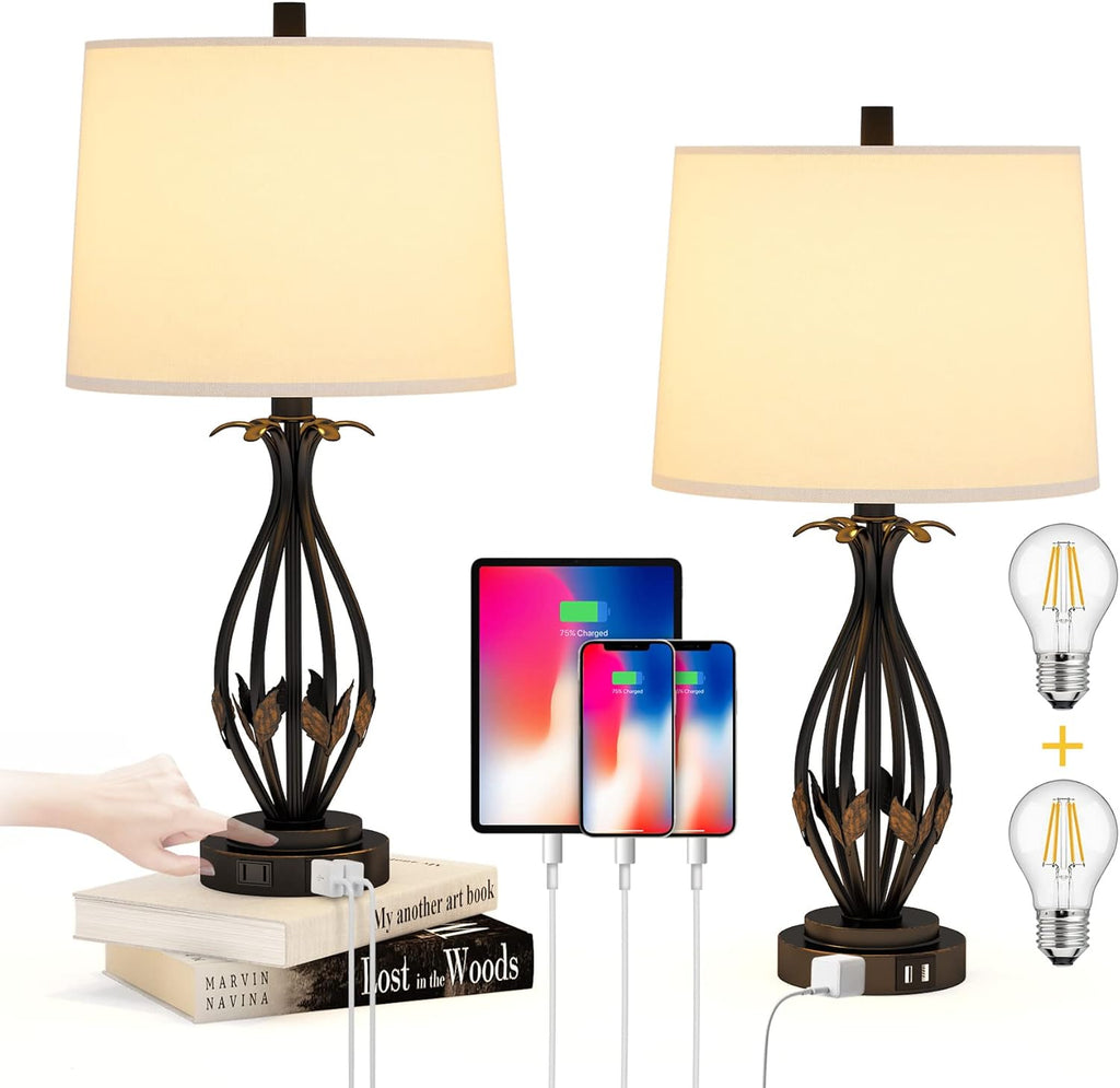 Table Lamp Set of 2, 3 Way Dimmable Touch with Dual USB Ports and AC Outlet P40251